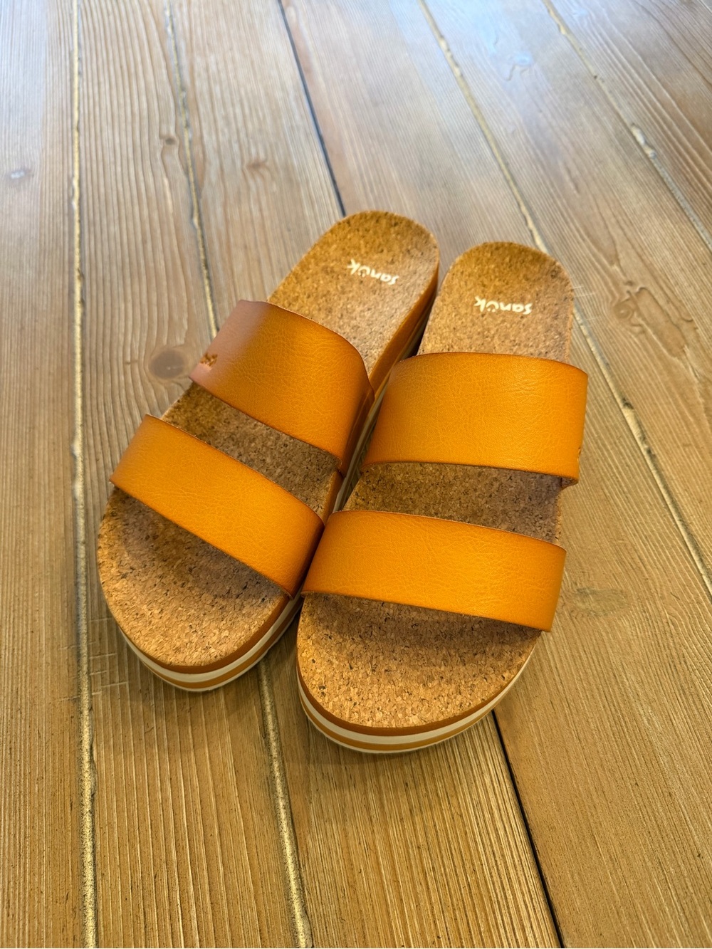NWOT Sanuk Alt-Itude Women's Double-Strap Cork Slide Sandals in Brown